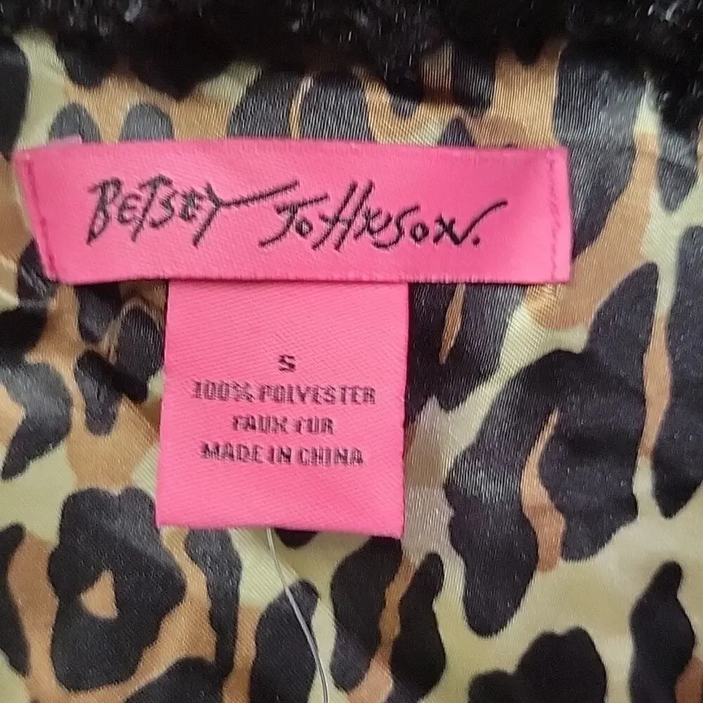 Betsey Johnson Black Faux Fur Vest Animal Print Lining Womens Size Small NWT